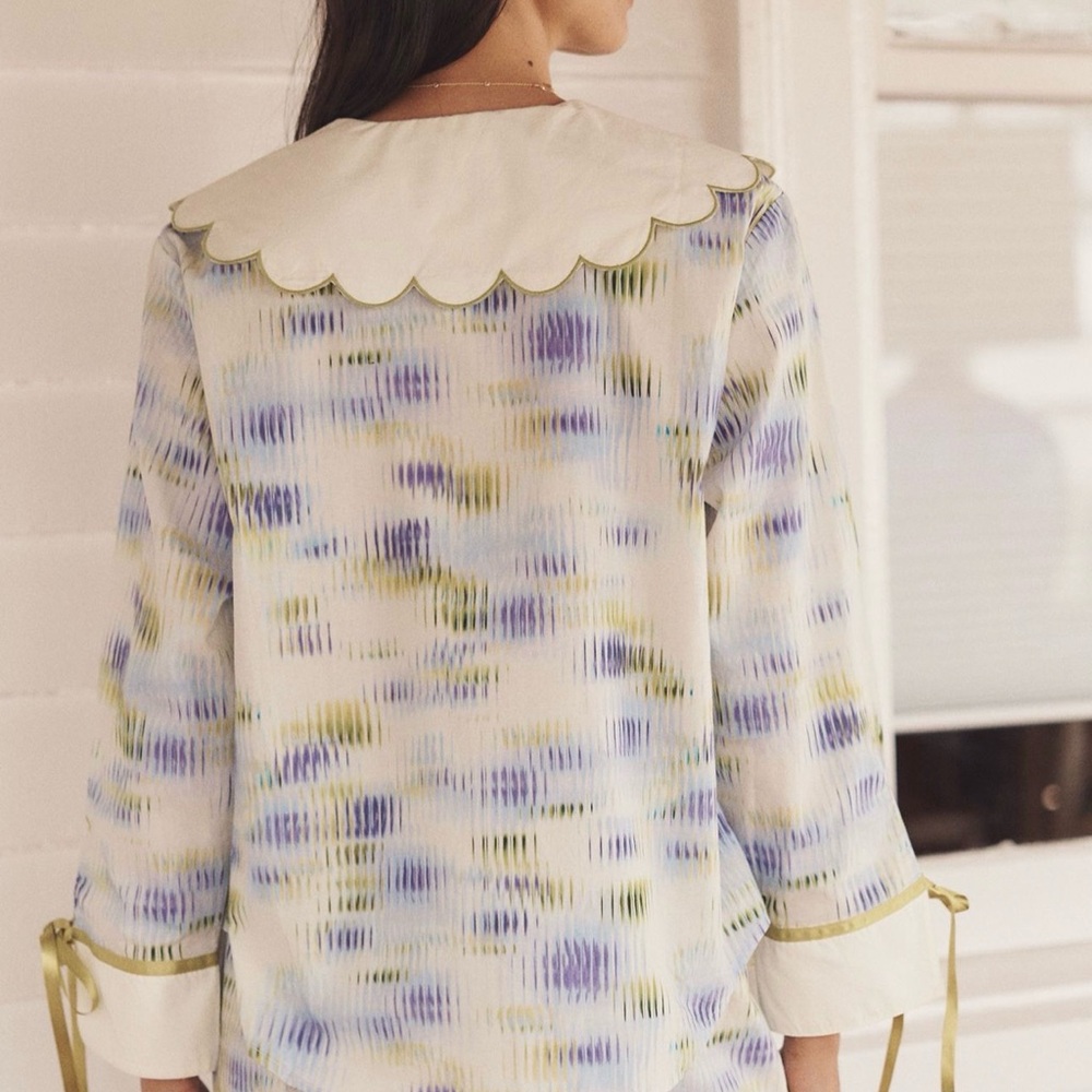 LyreBird set Pastel Watercolor Long-Sleeve Nightgown in Green & Lavender - Picture 6 of 10